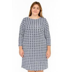 Boden Jersey Tunic Dress Size 20 / 22 Tall Navy Geometric Print Tie Waist V Neck